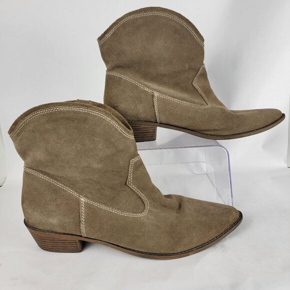 Mossimo Womens 10 Western Cowgirl‎ Bootie Leather Ankle Boots Casual Neutral - Picture 1 of 12